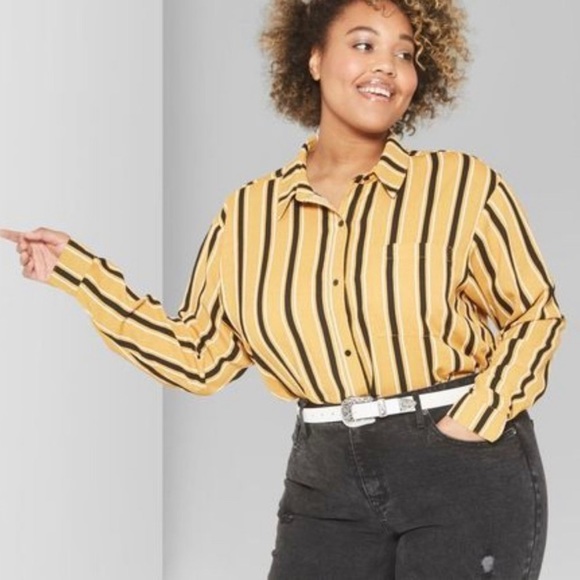 Wild Fable mustard yellow striped long sleeve shirt size 2XL - Picture 1 of 14